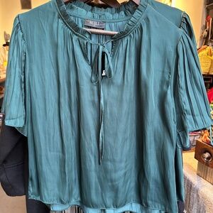 Short sleeve ruffle silk blouse